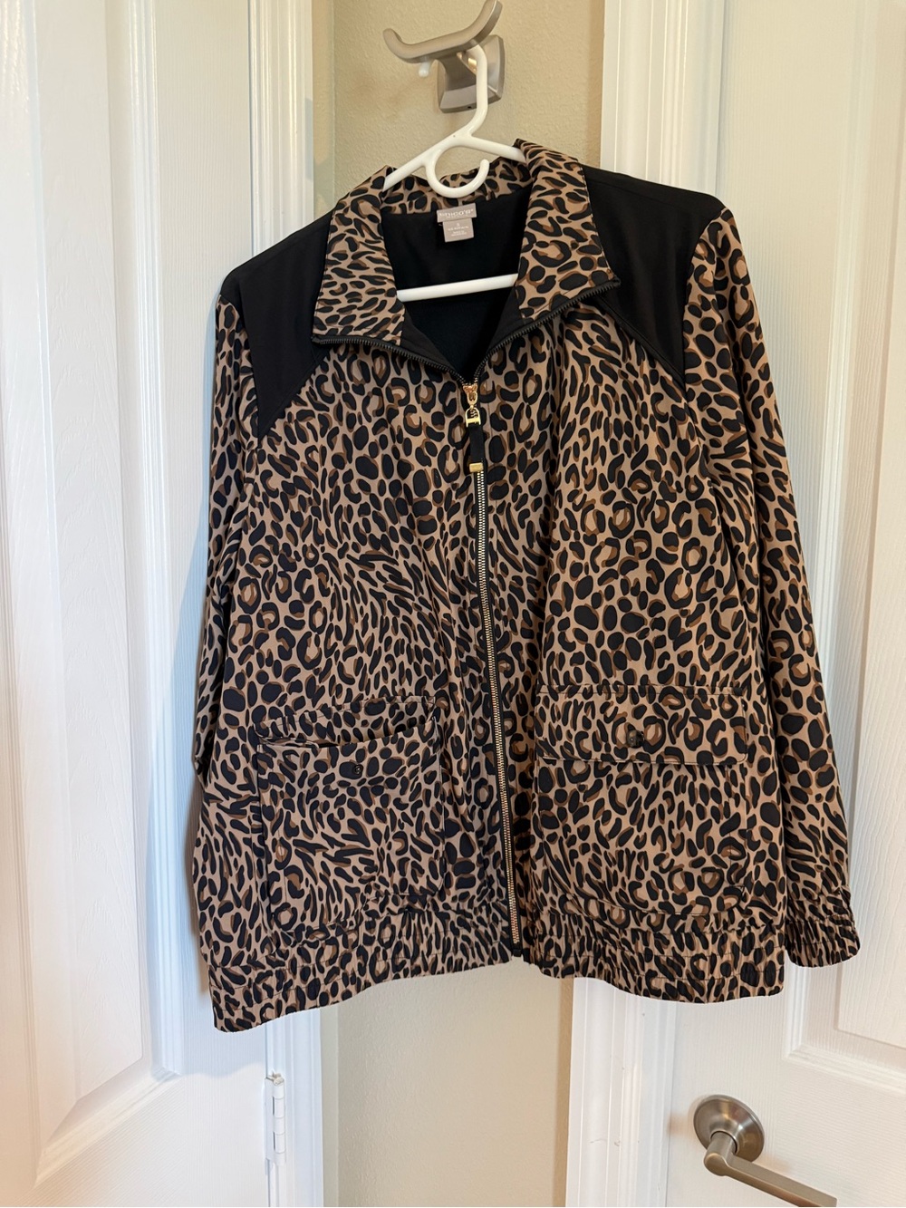 Leopard Print Bomber Jacket with Black Yoke